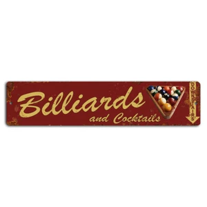 Billiards and Cocktails Downstairs Red Rustic Street Sign - 18x4 Inch Decor - Picture 1 of 1