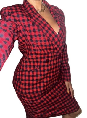 De Colección Liz Claiborne Talla 6/8 Lana Rojo Pata de Gallo Blazer Falda Conjunto Carrera Mujeres Foto 1 de 4