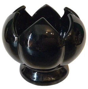 VINTAGE POTTERY LOTUS BOWL VASE EBONY MID CENTURY MODERN - Picture 1 of 8