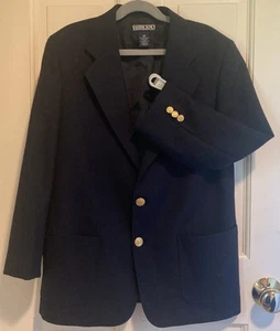 Lands’ End Boy’s Navy Blue Blazer Brass Buttons 45% Wool Year Rnd Size 12 Husky - Picture 1 of 6