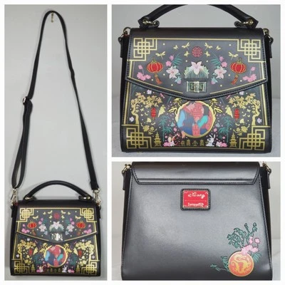 Loungefly 迪士尼木兰图标手提包可拆卸斜挎包带李尚黑色 — 第 1/4 张图片