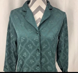 VICTORIAS SECRET Green Long Sleeve Floral Night Shirt Button Front S Vintage - Picture 1 of 6