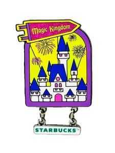 Disney Pin 2025 WDW Magic Kingdom Starbucks Cinderella’s Castle Dangle Glitter - Picture 1 of 4