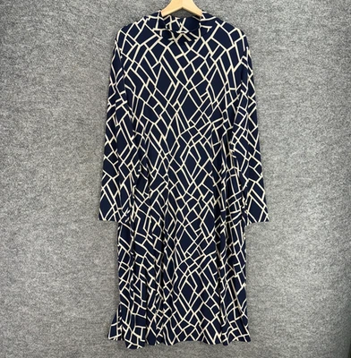 Vestido Susan Graver Mujer 2X Plus Azul Cambio Geométrico Midi Cuello Redondo Manga Larga Foto 1 de 4