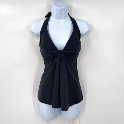 GOTTEX Vintage Tankini Top Womens 10 Black Tie Neck Halter Deadstock Bikini NEW - Image 1 of 4