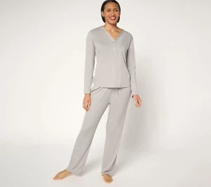 Berkshire Blanket Solid Ribbed Long Sleeve and Pant Lounge Set Chateau Grey L Ne - Picture 1 of 1