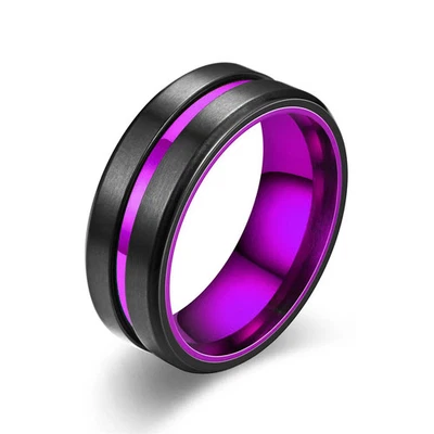 Anillo de acero inoxidable de oro rosa de 8 mm para hombre ranura azul alianza de boda joyería regalo Foto 1 de 4