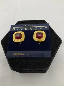 Vintage Bijoux Givenchy Red Crystal Goldtone Clip On Earrings - Picture 1 of 4