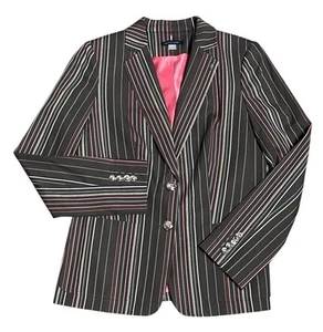Tommy Hilfiger Womens 6 Brown Striped Crest Buttons Professional Blazer Jacket - Picture 1 of 13