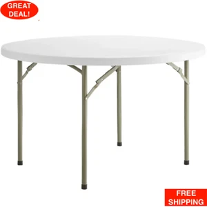 48" Round Heavy-Duty Granite White Plastic Folding Table Indoor Outdoor Banquet - Picture 1 of 12