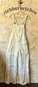 Free People Patchwork Overall Jumpsuit Crochet Lace Wide Leg Ivory S NEW - Picture 1 of 6