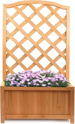 Rectangular Wooden Planter with Trellis for Vine Climbing Flower Plant Pot Box - Image 1 of 4