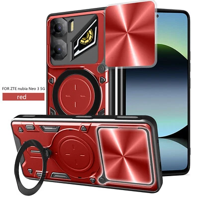 For ZTE nubia Neo 3 5G, Hybrid Armor Slide Lens Camera Magnetic Stand Cover Case - Image 1 of 4