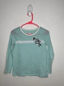 Justice Turquoise Top Girls Size 12 Long Sleeve Glitter Stripe Long Sleeve Shirt - Picture 1 of 4