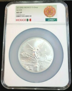 2013 MEXICO SILVER LIBERTAD 5 ONZA NGC MS 69 SCARCE HIGH GRADE BEAUTIFUL COIN - Picture 1 of 5