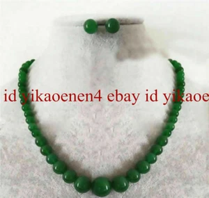 Fashion 6-14mm Natural Green Jade Round Gemstone Beads Necklace Earring Set 18" - Picture 1 of 4