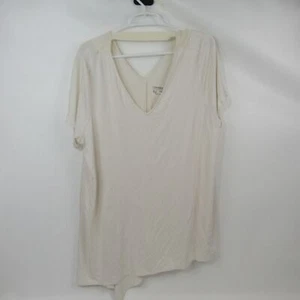 Lisa Rinna Collection V-Neck Top Chiffon Back Ivory 1X # A303168 - Picture 1 of 6