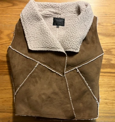 Chaleco Sherpa Sanctuary Imitación Gamuza Mujer Pequeño Marrón Boho Vaquera Occidental Informal Foto 1 de 4