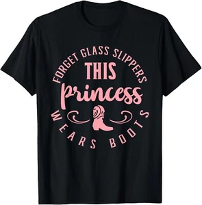 Princess Cowboy Boots Western Cowgirl Girls Gift Unisex T-Shirt - Picture 1 of 3