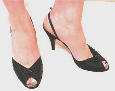 Zapatos de Noche BRUNO MAGLI Cuentas 6.5 Negro Satinado Cordones 3.5" Tacón Italia Años 80 Foto 1 de 4