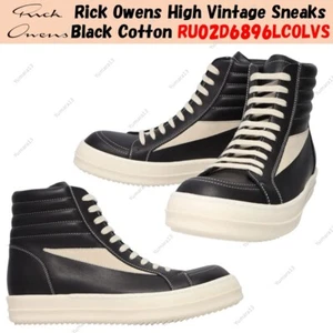 Rick Owens High Vintage Sneaks Black Cotton RU02D6896LCOLVS Men's Size - Picture 1 of 8