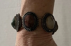 Pulsera Cabujón Ágata Piedras Semipreciosas Boho Metal Antiguo India De Colección Usada en Excelente Condición - Imagen 1 de 3