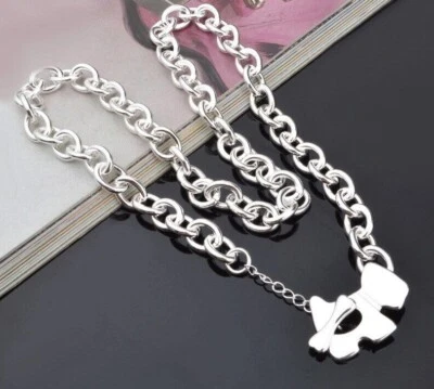 Collar de cadena de plata de ley 925 animal hueso de perro mujer joyería de Navidad Foto 1 de 3