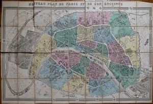 RARE Antique Map - Original 1867 Ledot Folding Color Map of Paris, France  - Picture 1 of 12