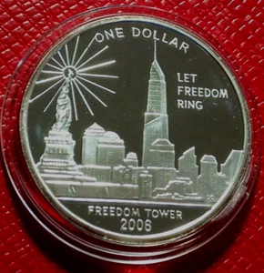 2006 Isole Cook $1 Freedom Tower-Twin Towers rotondo 1 troy oz.999 argento fino - Foto 1 di 4