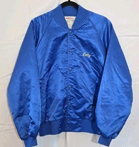 Chaqueta Universitaria Hartwell M Vintage Años 80 Bombardero Hecha en EE. UU. Azul Botón a Presión  - Imagen 1 de 18