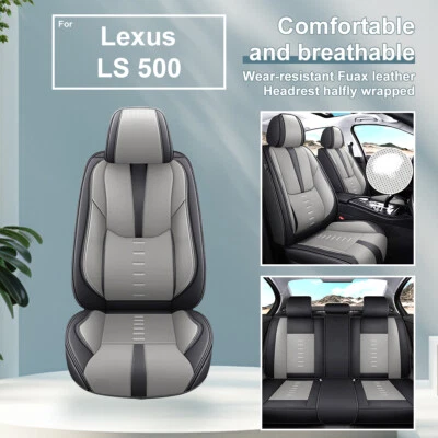 For Lexus LS 500 2018-2024 Car 5 Seat Covers Cushion Pad Fuax Leather Black+Gray Foto 1 de 4