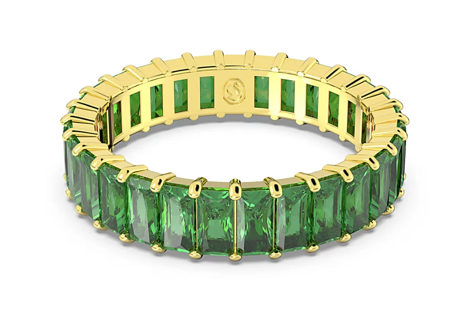 Swarovski - матрица кольцо - багет огранки, зеленый, золотистый покрытием - размер: 58 - Изображение 1 из 1