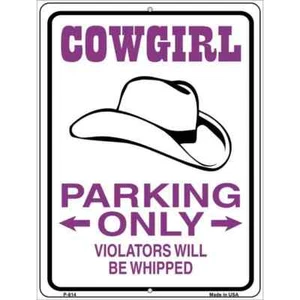 Cowgirl Parking Only Parking Sign 9"x 12" for Home Wall Door Garage Novelty - Picture 1 of 1