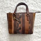 Vintage Fossil Patchwork Mixed Media Leather Handbag Purse Hobo Retro Y2K Brown