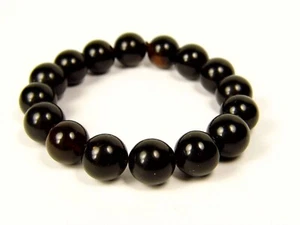 Baltic Amber Bracelet 6.5" Black Round Pressed Stone 12mm Beads 18 grams 1147 - Picture 1 of 8