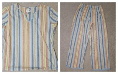 Classic Elements Womens Multi-Striped Pajamas Set Sz.L (14-16) - Image 1 of 4
