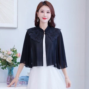 Lady Formal Chiffon Shrug Capelet Floral Shawls Wrap for Dress Evening Wedding - Picture 1 of 15