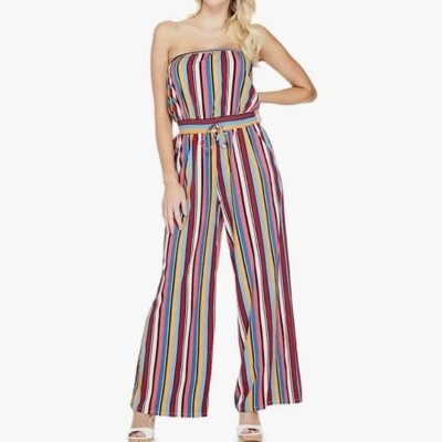 Mono bohemio sin tirantes a rayas arco iris GUESS para mujer pierna ancha XS Foto 1 de 4