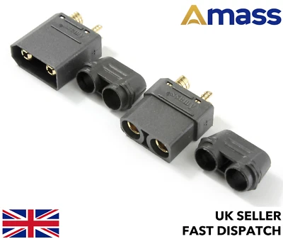 *GENUINE BLACK AMASS XT90 & INSULATED CAPS* Male Female Connectors/Plugs 12v RC - Image 1 of 4