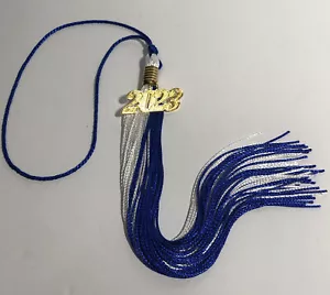 Borla de graduación azul/blanco 2 colores con fecha de caída dorada 2023 PSU - Imagen 1 de 3