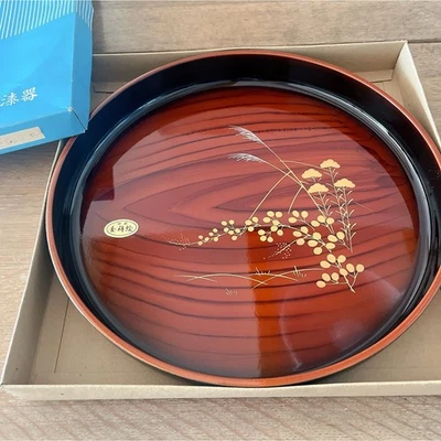 Bandeja redonda de laca japonesa oro arte Makie 31,8 cm plato para servir Japón Foto 1 de 2