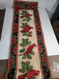 ST. NICHOLAS SQUARE Tapestry CARDINALS & HOLLY 72" X 12.5" Winter Table Runner - Picture 1 of 6