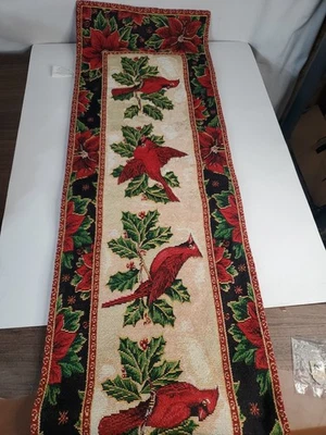 ST. NICHOLAS SQUARE Tapestry CARDINALS & HOLLY 72" X 12.5" Winter Table Runner - Image 1 of 4