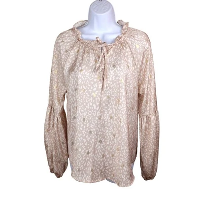 Blusa campesina Saks FIfth Avenue beige crema dorada M Foto 1 de 4