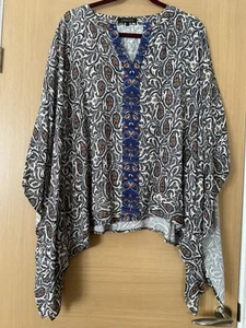 Jaeger Kaftan Tunic Size 12Paisley Pattern With contrasting Blue Trim - Picture 1 of 8