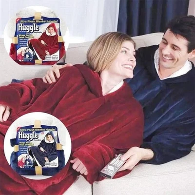 Coperta in pile con maniche tasca cappuccio morbida plaid casa pullover divano - Immagine 1 di 4