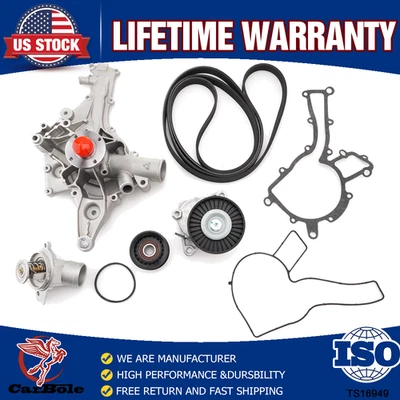 Water Pump & Thermostat Pulley Belt Set For Mercedes Benz E320 C320 CLK500 ML350 - Image 1 of 4