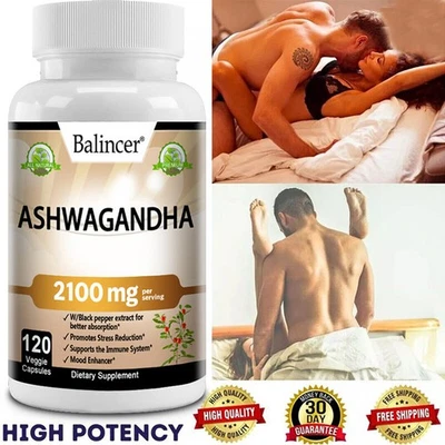 Ashwagandha apoya el aumento de la fuerza resistencia aumentar los niveles de energía 120 quilates EE. UU. Foto 1 de 4