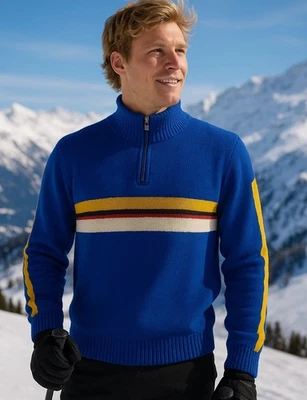 Vtg Tyrolia Blue Striped Wool Blend Performance Ski Sweater NOS XL - Image 1 of 4