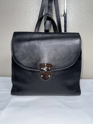 Patricia Nash Atella Heritage Black Leather Flap Turnlock Backpack Crossbody Bag - Image 1 of 4